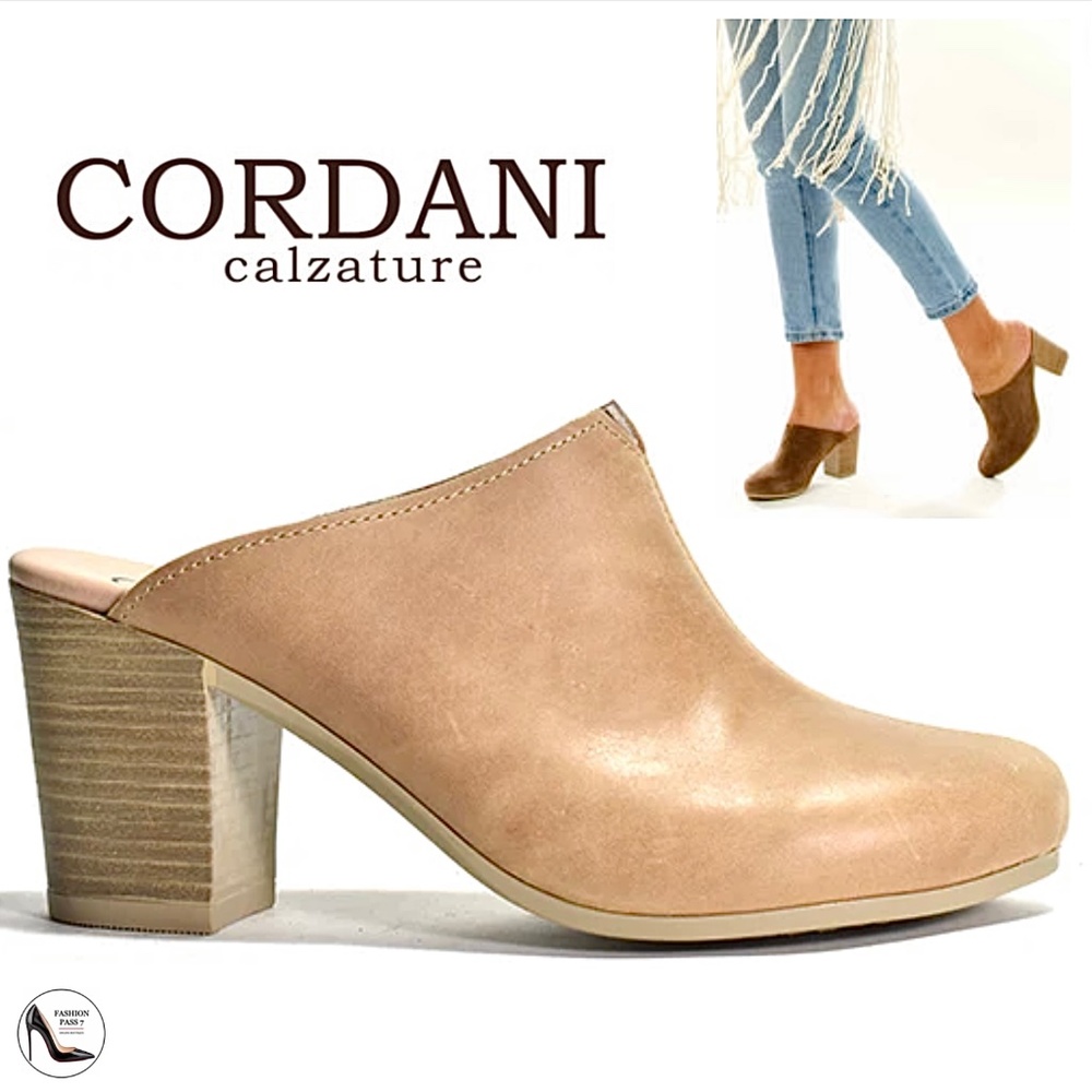 Cordani Tan Leather Block Heel Mules